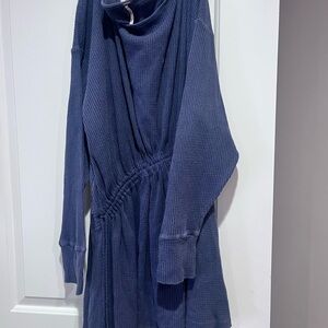 Free People Textured Knit Top in Deep Blue